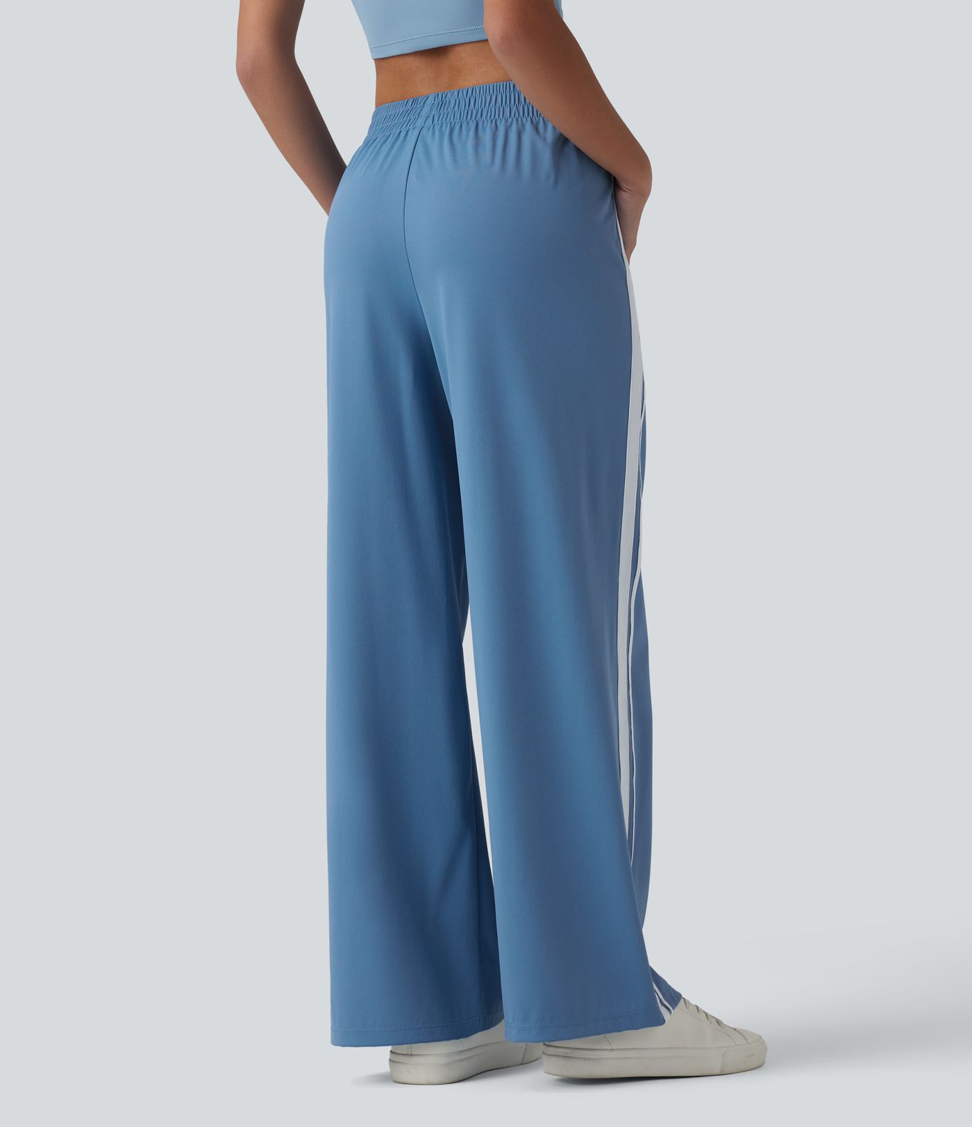 Mid Rise Color Block Stripes Quick Dry Casual Straight Leg Trousers with Pockets-UPF40+