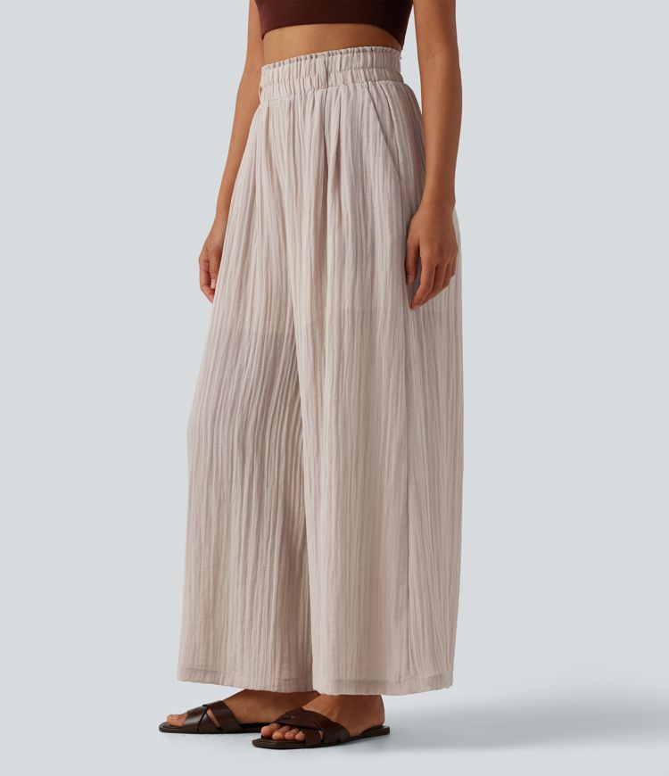 High Waisted Casual Flowy Baggy Pants with Pockets