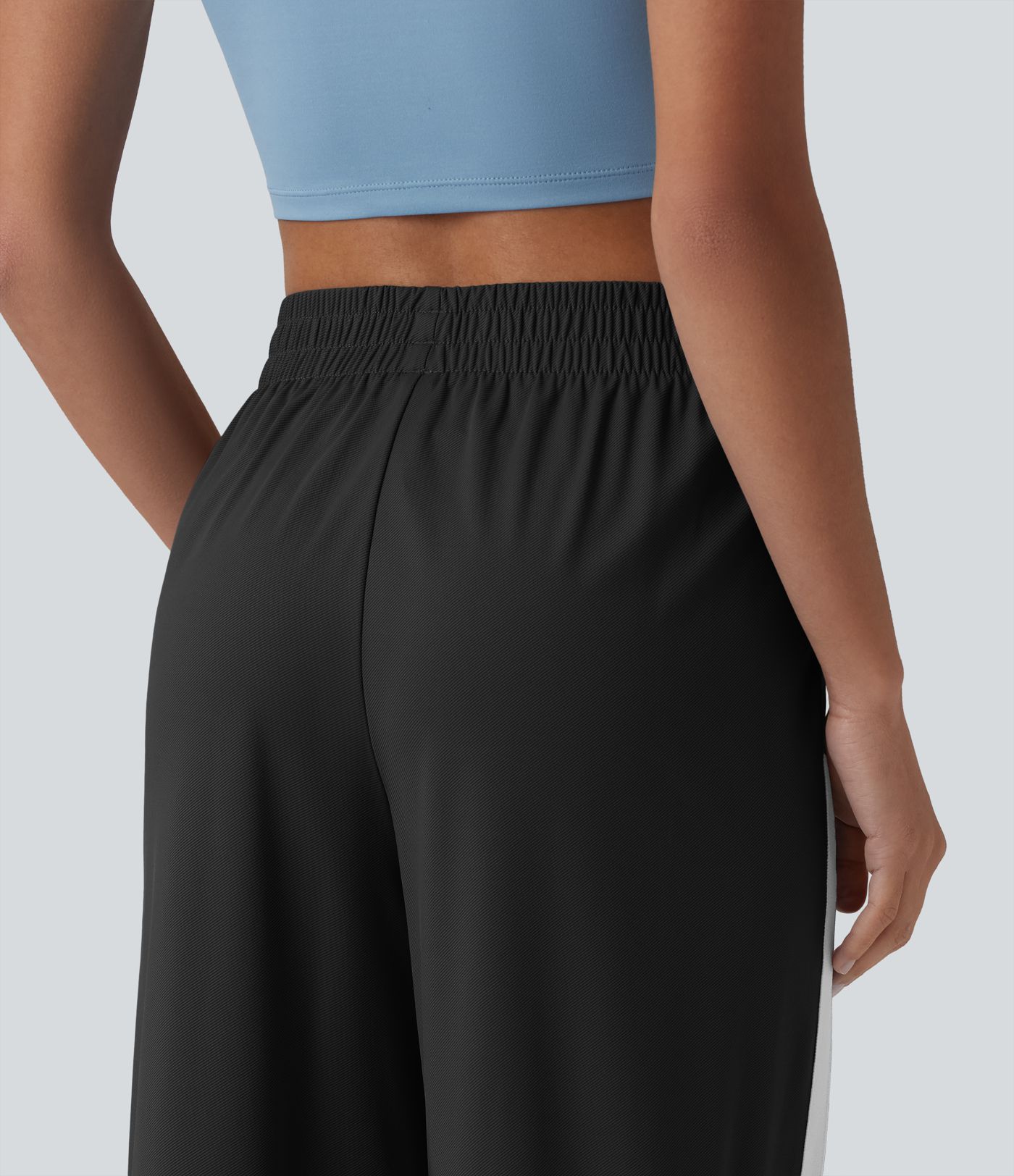 Mid Rise Color Block Stripes Quick Dry Casual Straight Leg Pants with Pockets-UPF40+