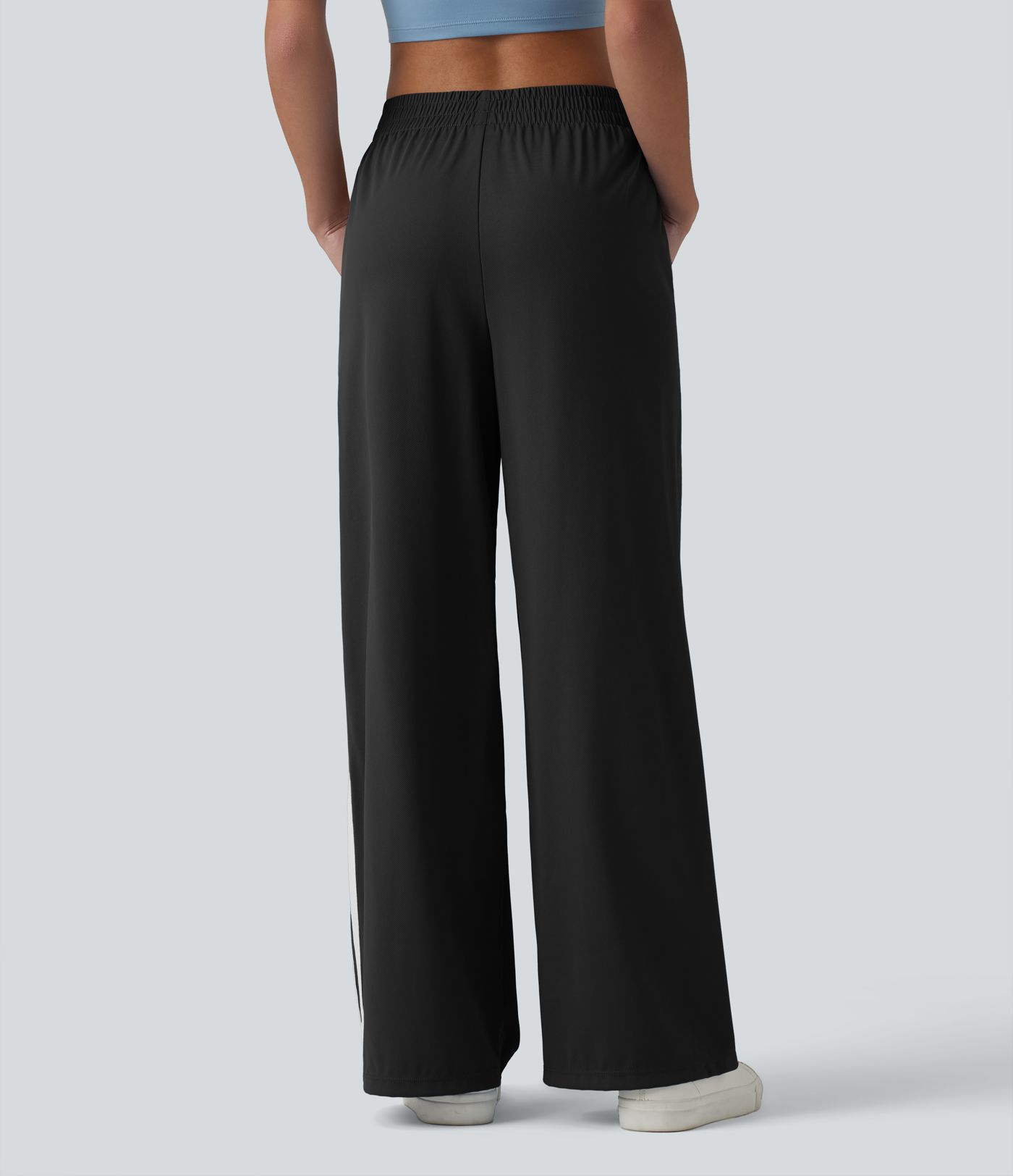 Mid Rise Color Block Stripes Quick Dry Casual Straight Leg Pants with Pockets-UPF40+