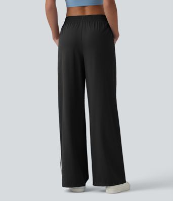 Mid Rise Color Block Stripes Quick Dry Casual Straight Leg Pants with Pockets-UPF40+