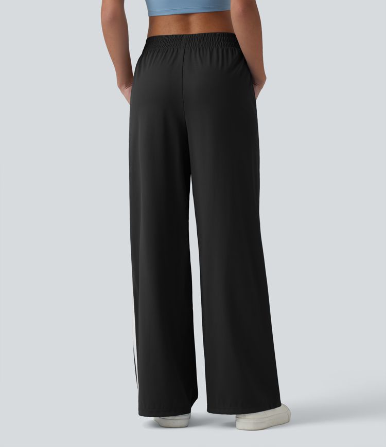 Mid Rise Color Block Stripes Quick Dry Casual Straight Leg Pants with Pockets-UPF40+