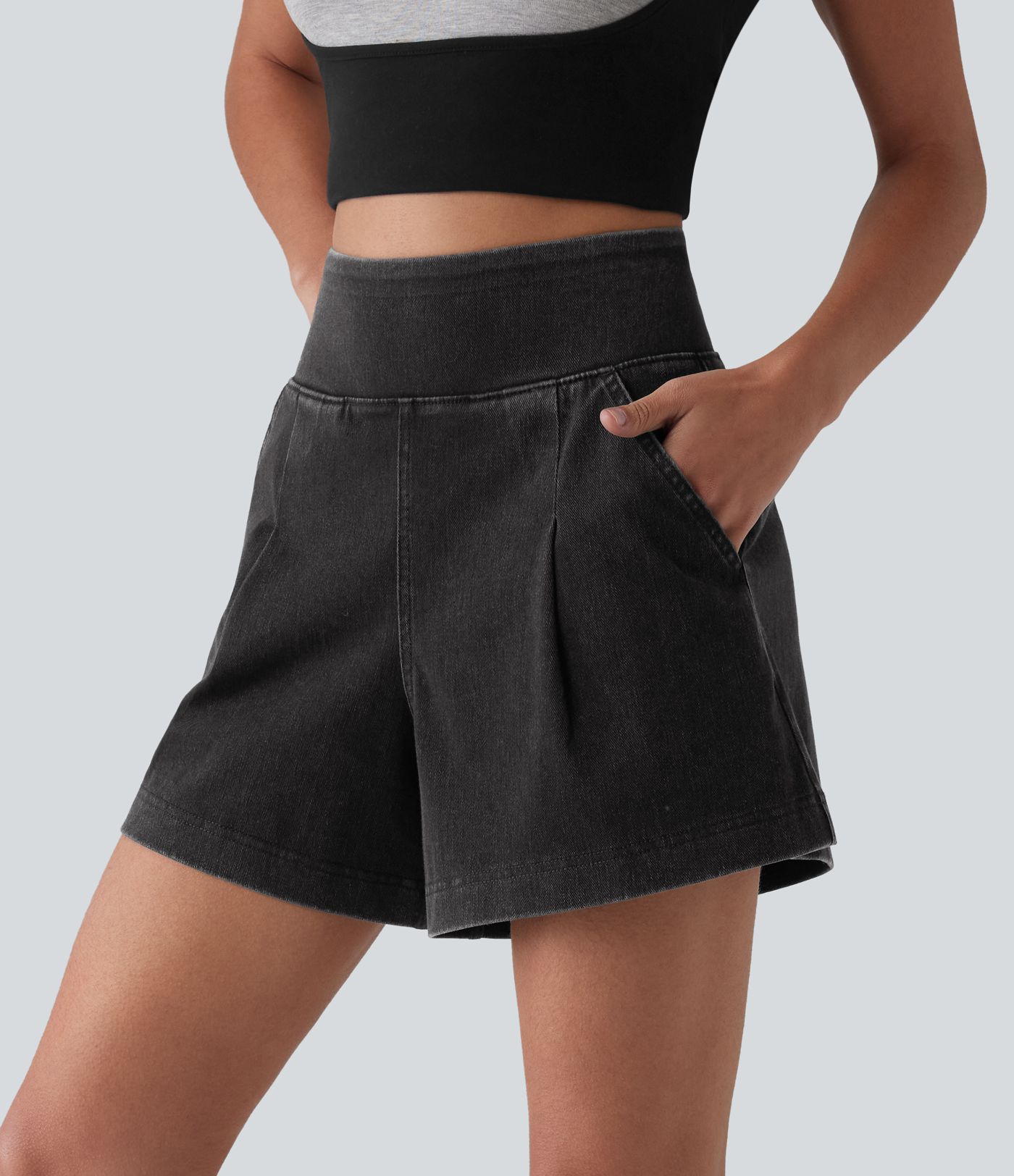 Halara Flex™ High Waisted Denim Casual Baggy Shorts with Pockets