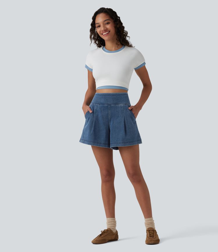 Halara Flex™ - Lässige Baggy-Denim-Shorts mit hohem Bund und mehreren Taschen
