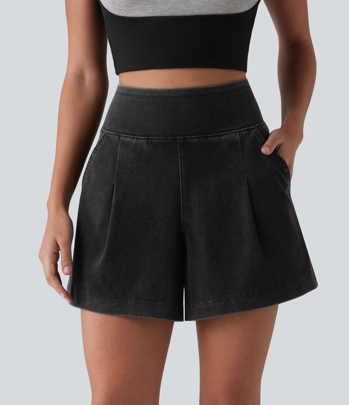 Halara Flex™ High Waisted Denim Casual Baggy Shorts with Pockets