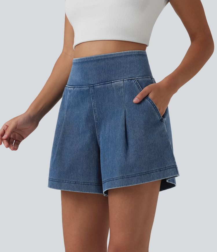 Halara Flex™ - Lässige Baggy-Denim-Shorts mit hohem Bund und mehreren Taschen