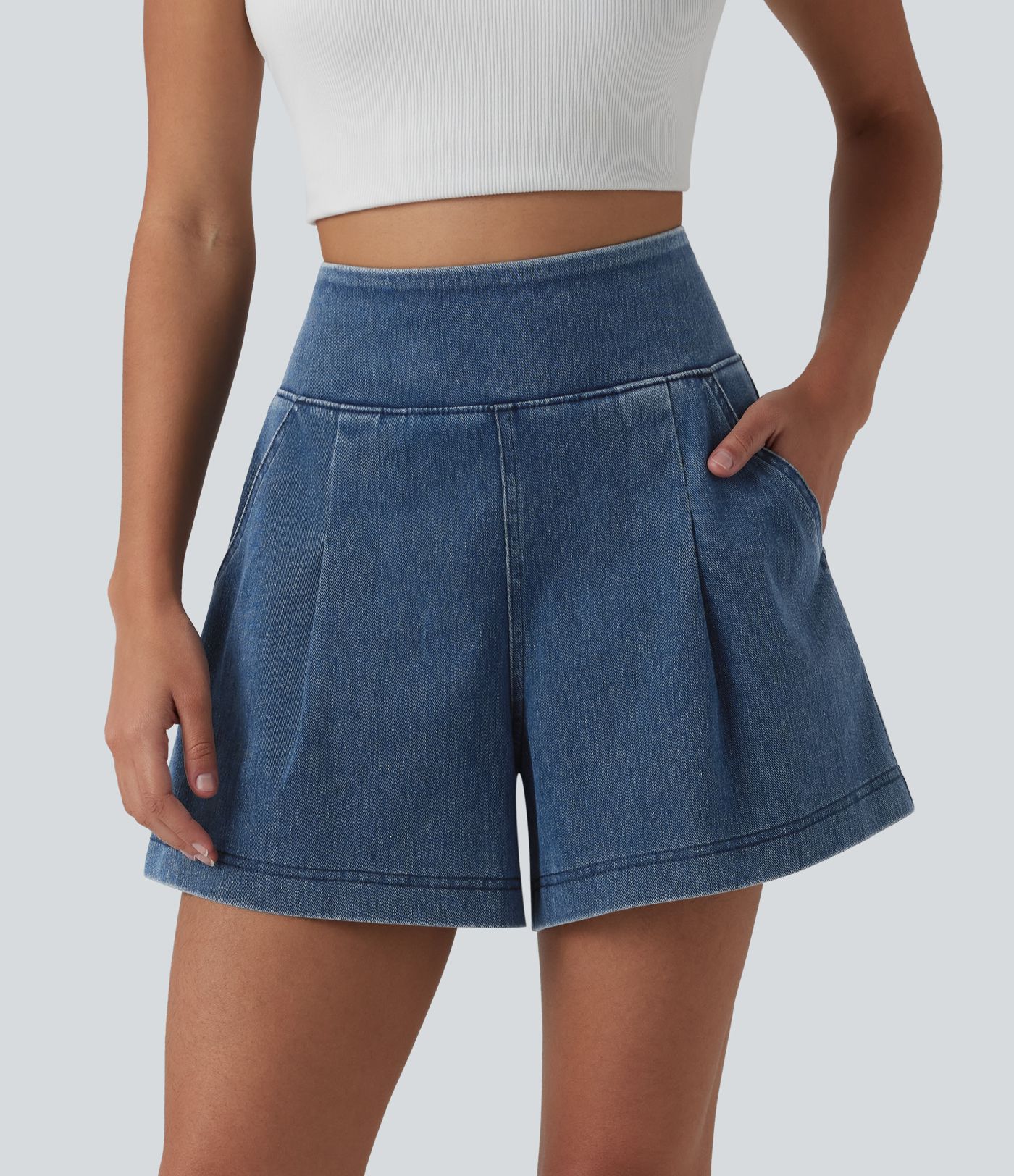 Halara Flex™ - Lässige Baggy-Denim-Shorts mit hohem Bund und mehreren Taschen