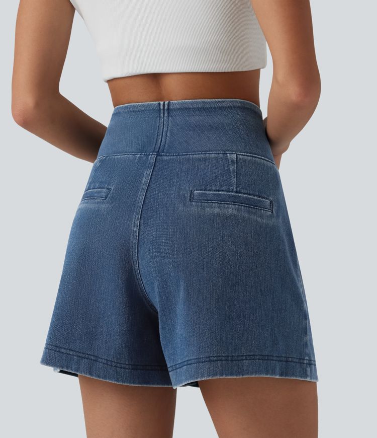Halara Flex™ - Lässige Baggy-Denim-Shorts mit hohem Bund und mehreren Taschen