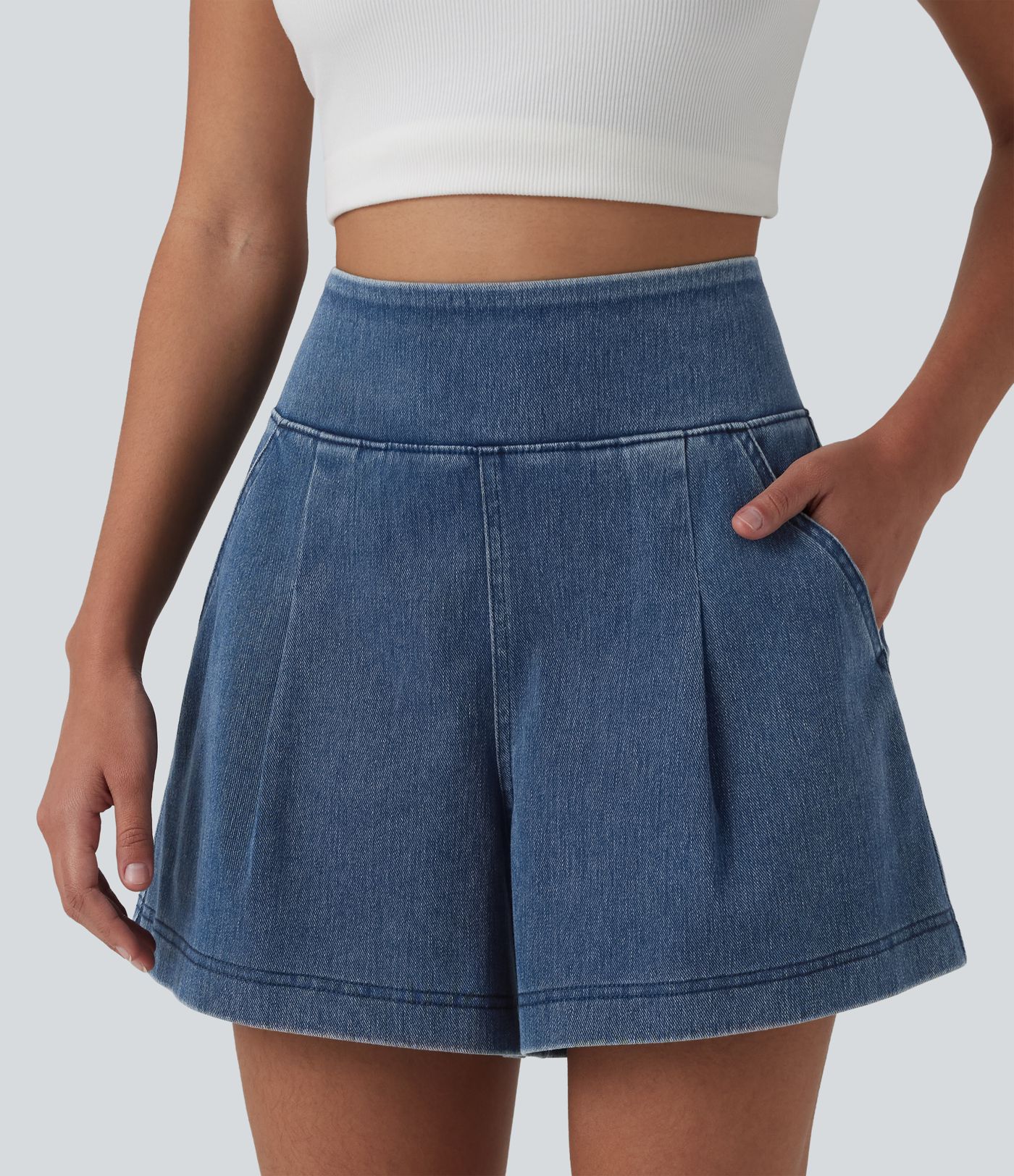 Halara Flex™ - Lässige Baggy-Denim-Shorts mit hohem Bund und mehreren Taschen