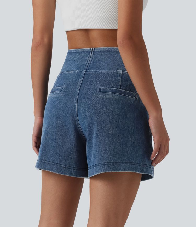 Halara Flex™ - Lässige Baggy-Denim-Shorts mit hohem Bund und mehreren Taschen
