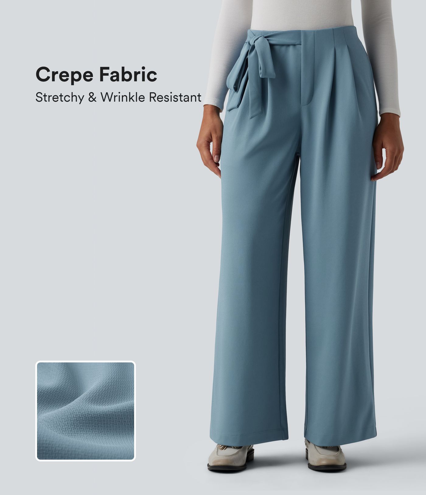 Halara Flex™ High Waisted Tie Side Straight Leg Crepe Work Trousers with Pockets