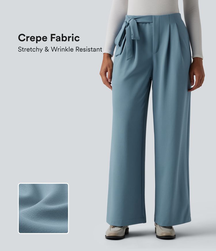 Halara Flex™ High Waisted Tie Side Straight Leg Crepe Work Trousers with Pockets