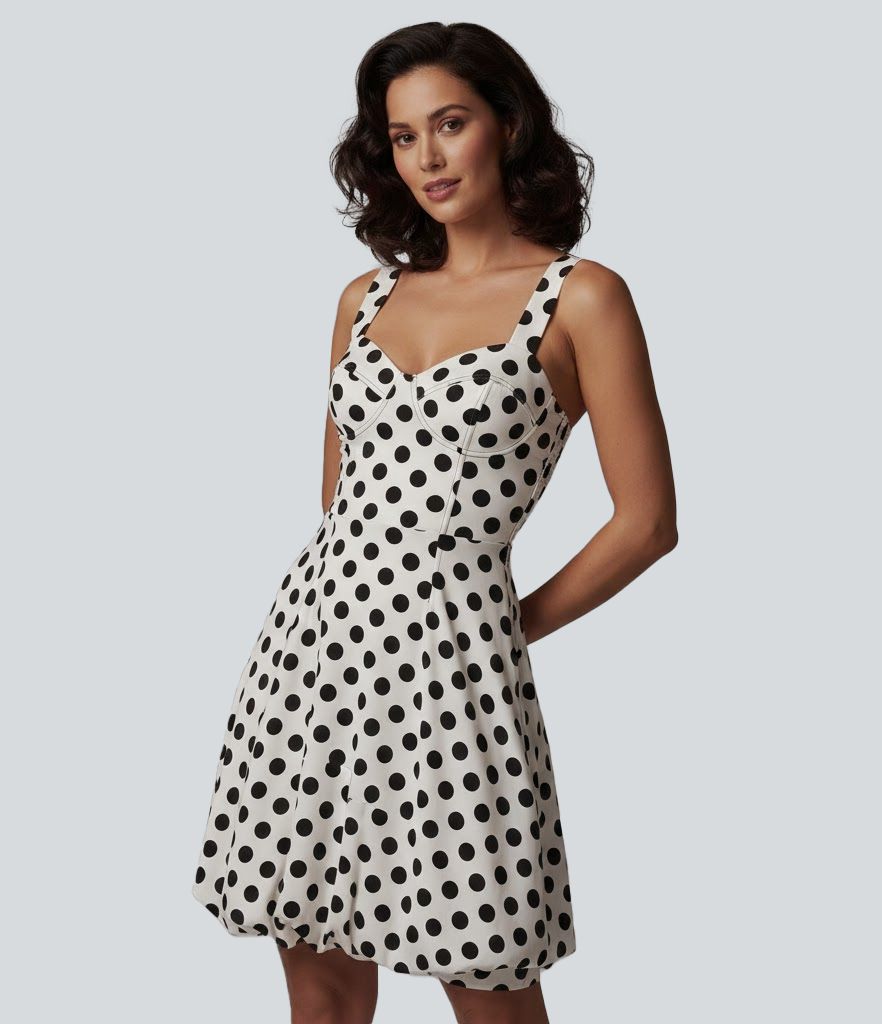 Sweetheart Neck Polka Dot Bubble Mini Dress