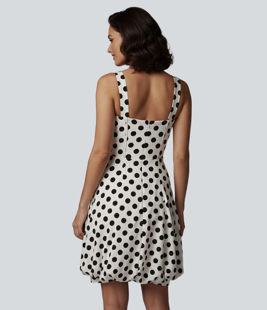 Sweetheart Neck Polka Dot Bubble Mini Dress
