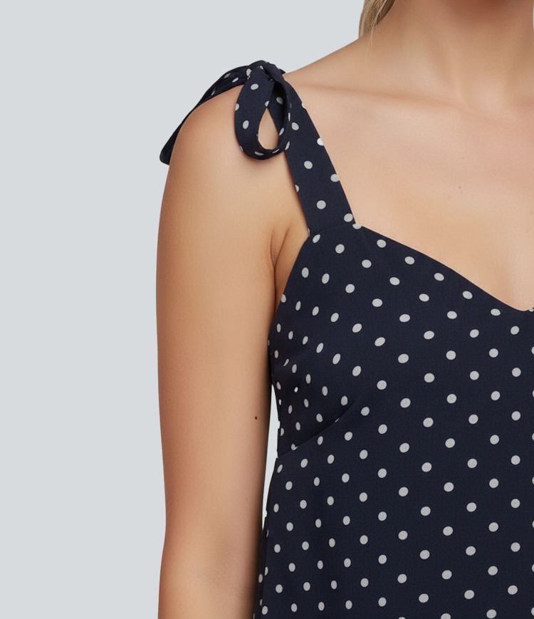 Tie Side Polka Dot Ruffle Hem Micro Mini Casual Dress