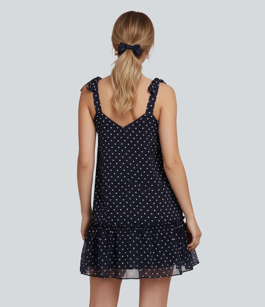 Tie Side Polka Dot Ruffle Hem Micro Mini Casual Dress