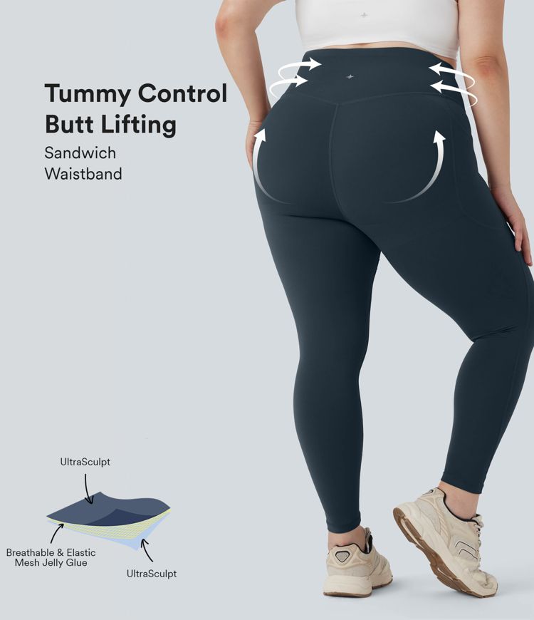 Plus Size Halara UltraSculpt™ High Waisted Butt Lifting Tummy Control Shaping Women Active Leggings with Pockets