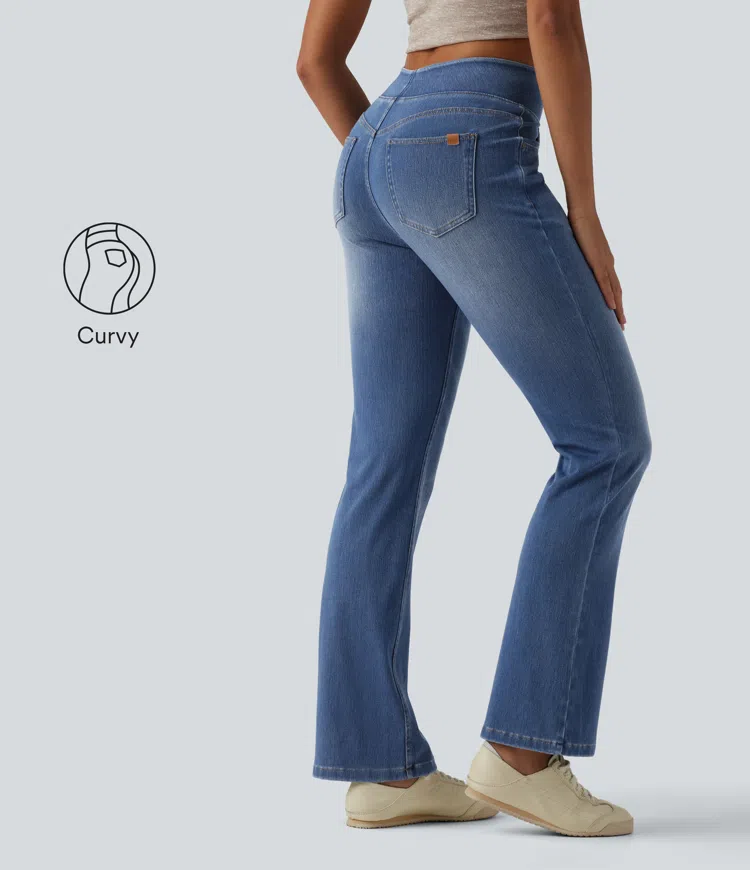 Halara Flex™ Curvy High Waisted Bootcut Washed Casual Jeans with Pockets