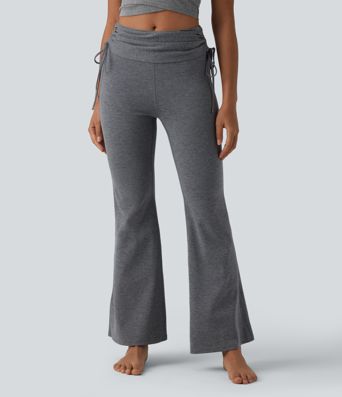 Mellemhøje yogabukser med rynker og snøring i taljen, bootcut og hurtigtørrende