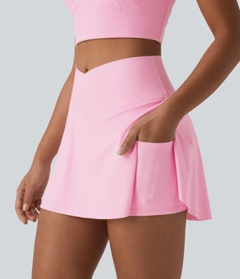 SoftlyZero™ Airy Crossover Tummy Control 2-in-1 InstantCool Mini Tennis Skirt with Pockets-Lucid-UPF50+