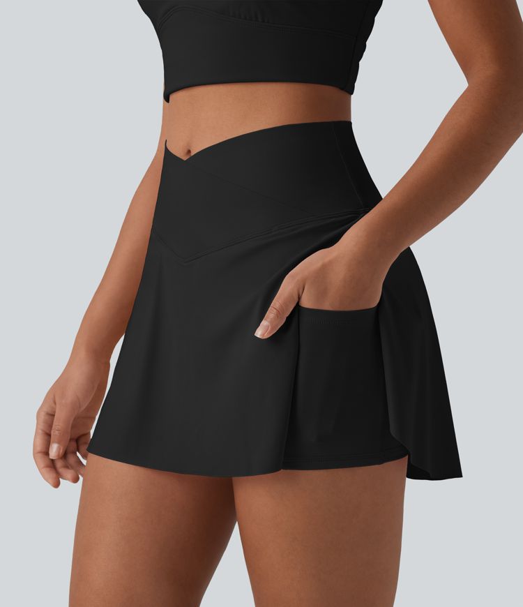 SoftlyZero™ Airy Crossover Tummy Control 2-in-1 InstantCool Mini Tennis Skirt with Pockets-Lucid