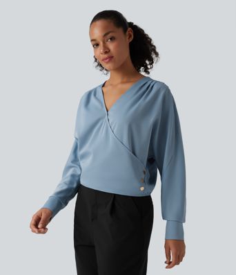 Wrinkle-resistant V Neck Long Sleeve Work Blouse