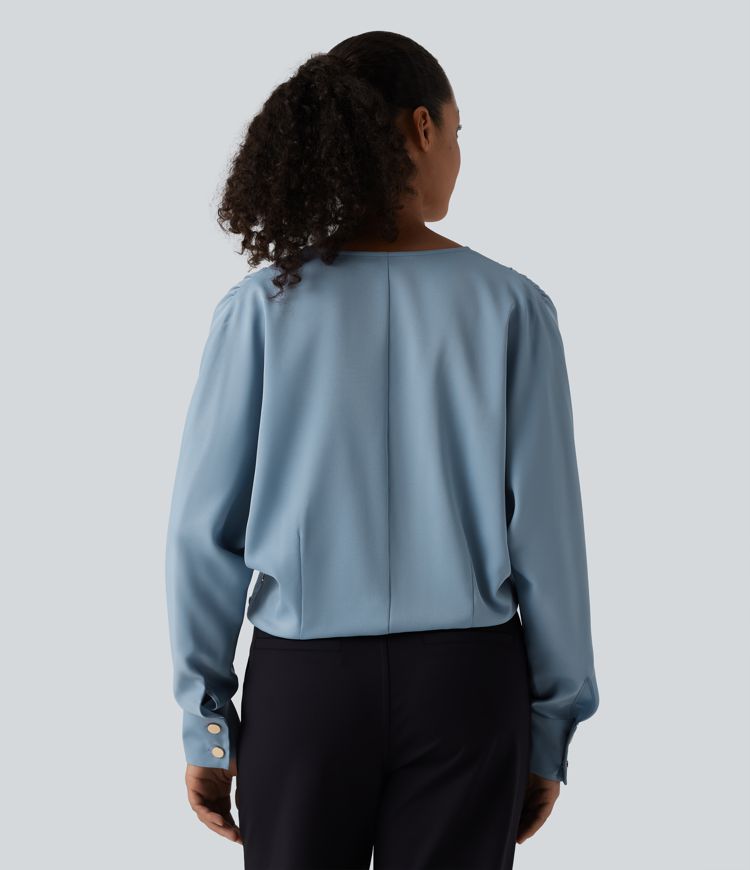 Wrinkle-resistant V Neck Long Sleeve Work Blouse