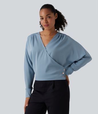 Wrinkle-resistant V Neck Long Sleeve Work Blouse