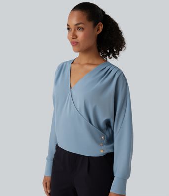 Wrinkle-resistant V Neck Long Sleeve Work Blouse