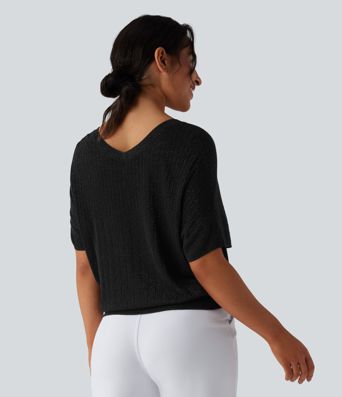 V Neck Short Sleeve Work Sweater