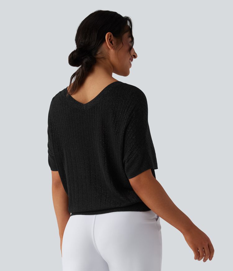 V Neck Short Sleeve Work Sweater