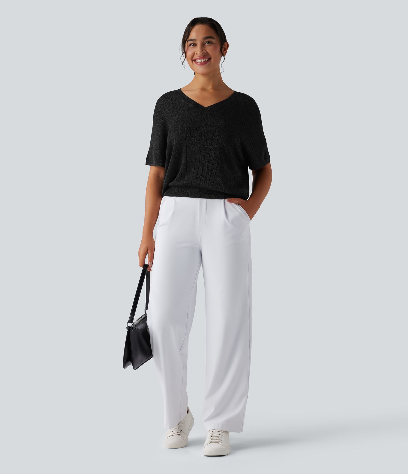 V Neck Short Sleeve Work Sweater