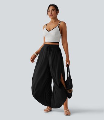 Fließende Hose mit hohem Bund, Seitentaschen und Kordelzug