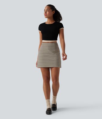High Waisted 2-in-1 Stripe Waffle Mini Casual Skirt