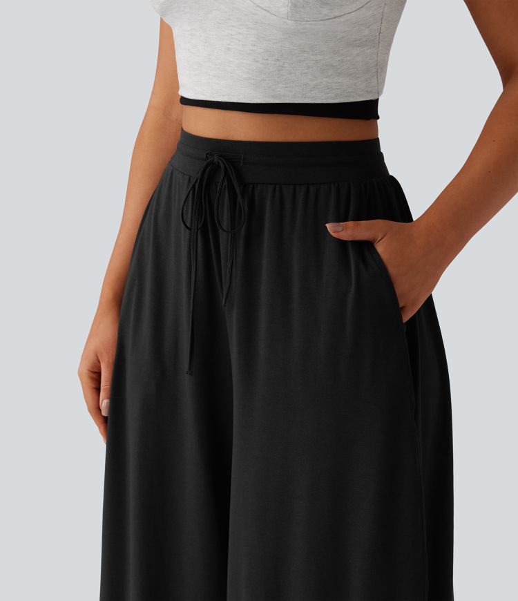 Fließende Hose mit hohem Bund, Seitentaschen und Kordelzug