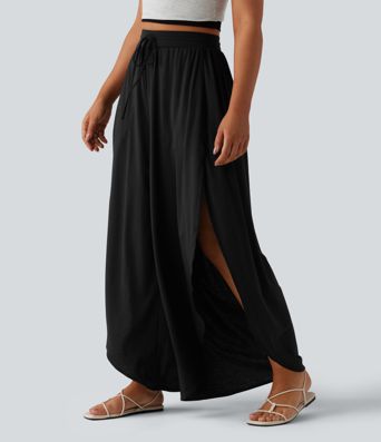 Fließende Hose mit hohem Bund, Seitentaschen und Kordelzug