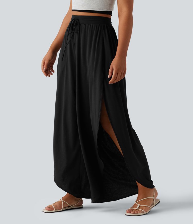 Fließende Hose mit hohem Bund, Seitentaschen und Kordelzug