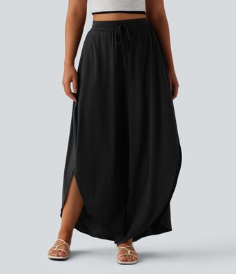 Fließende Hose mit hohem Bund, Seitentaschen und Kordelzug