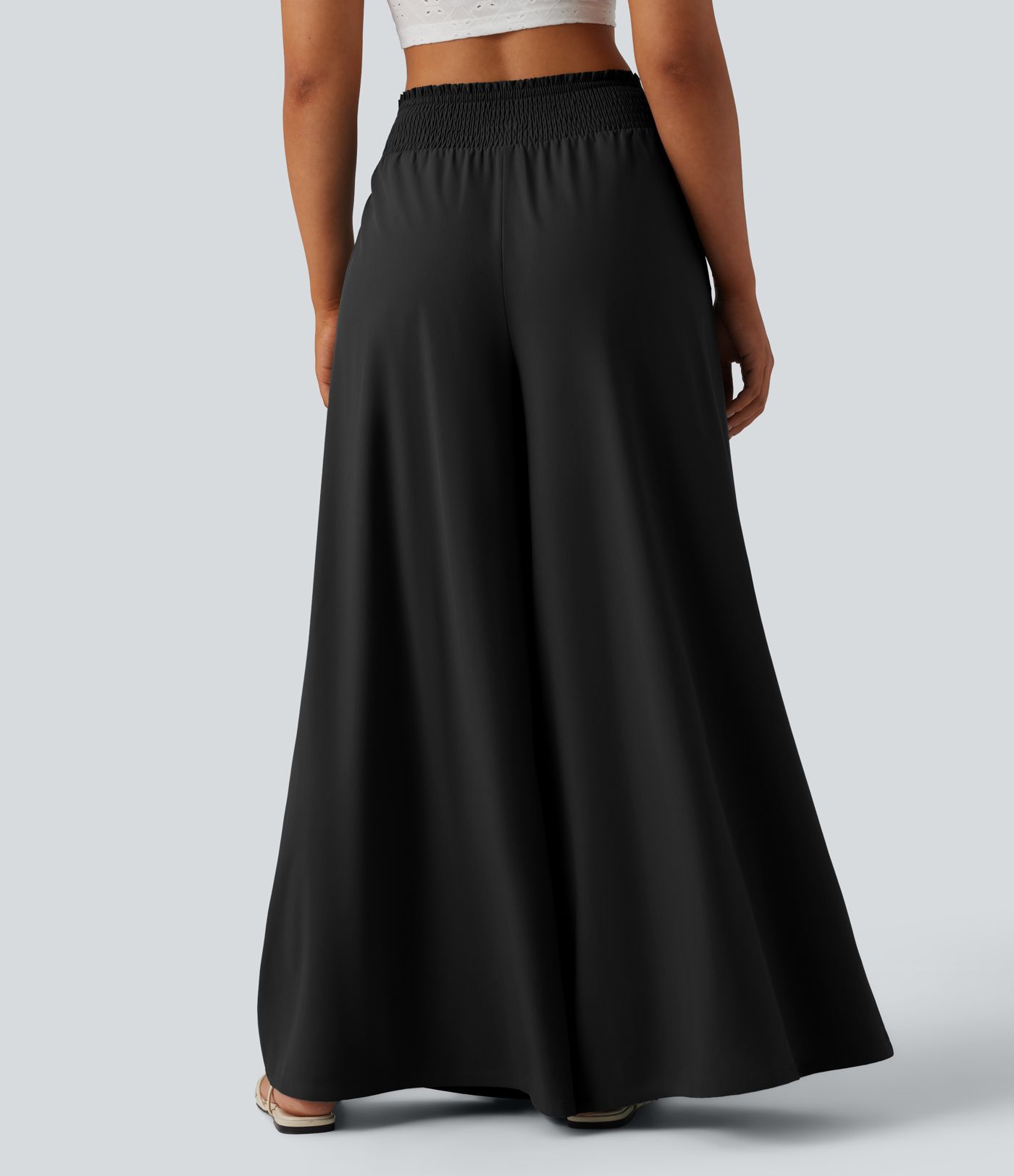 Breezeful™ High Waisted Shirred Tie Front Flowy Quick Dry Pants with Pockets