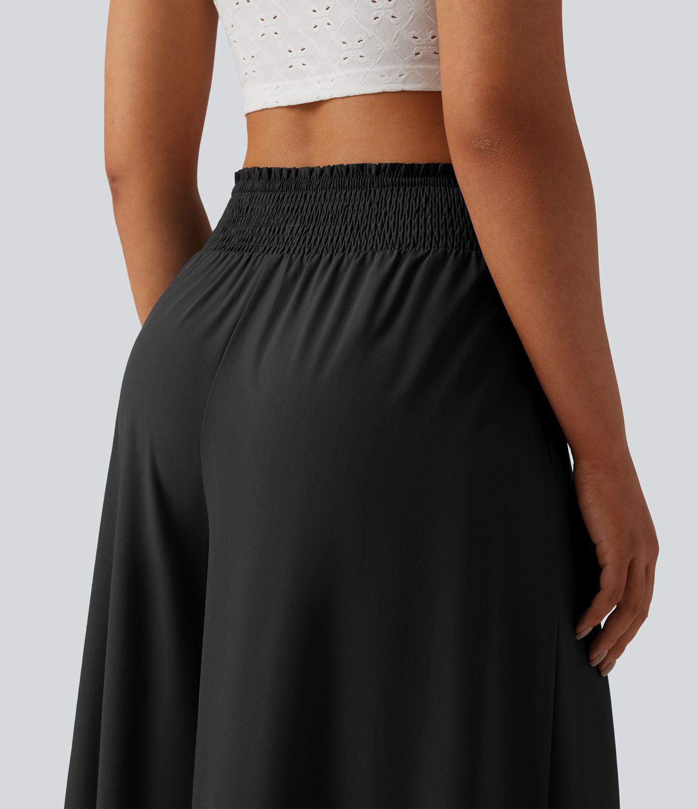 Breezeful™ High Waisted Shirred Tie Front Flowy Quick Dry Pants with Pockets