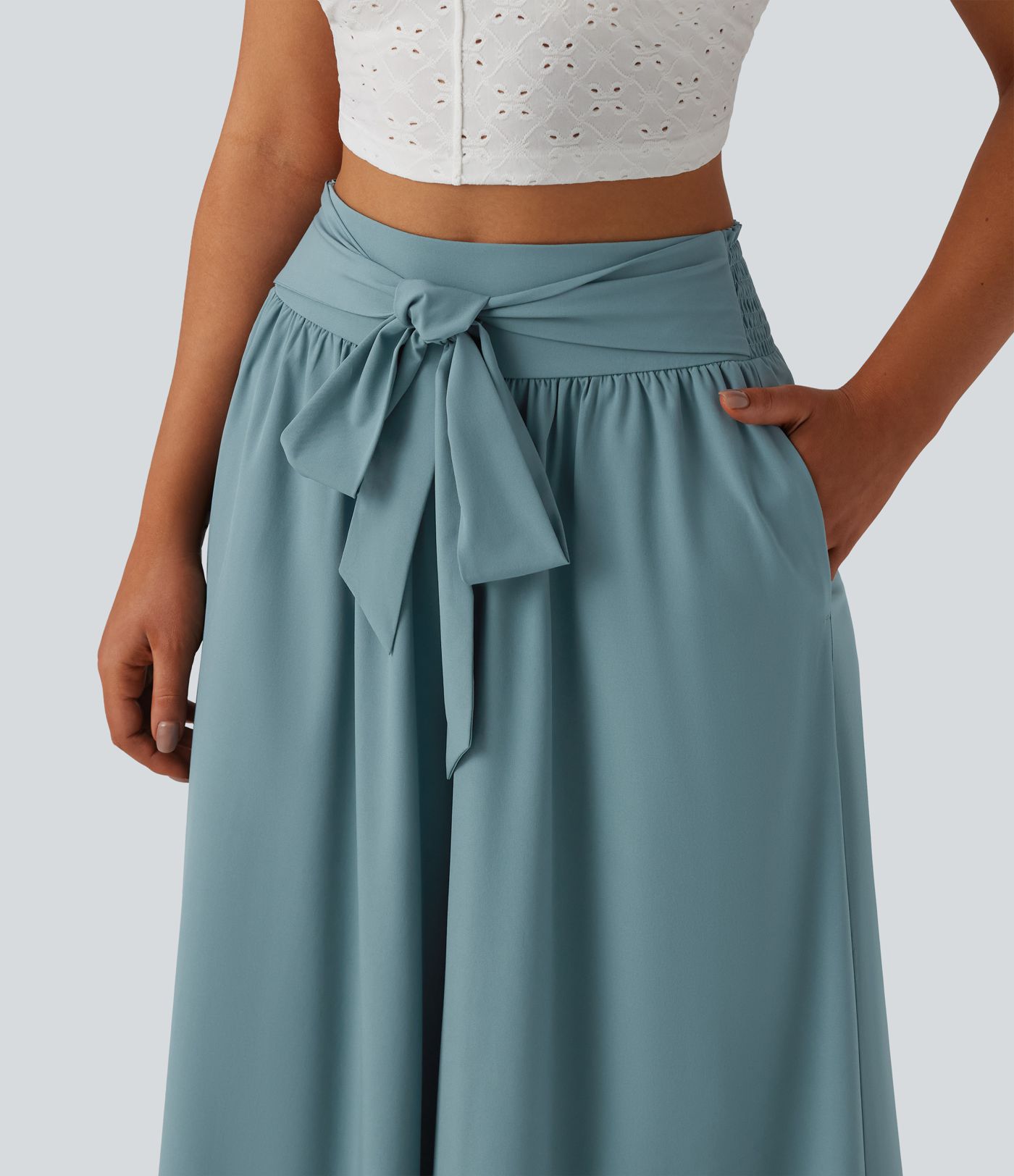 Breezeful™ - Fließende, geraffte Hose mit hohem Bund, Seitentaschen und Bindeband vorne - schnelltrocknend