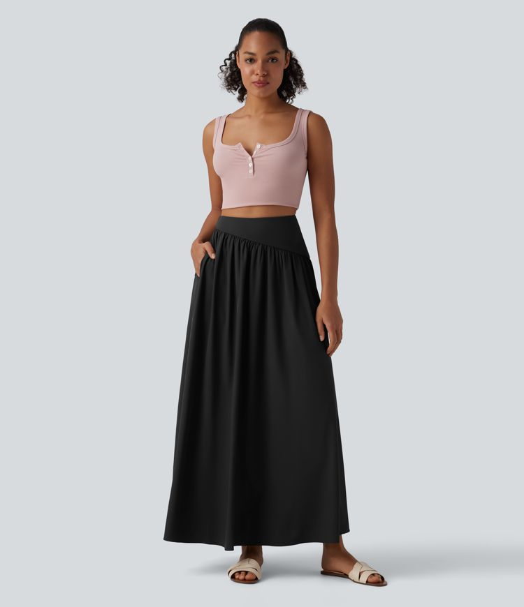 Breezeful™ High Waisted Flowy Quick Dry Maxi Casual Skirt with Pockets