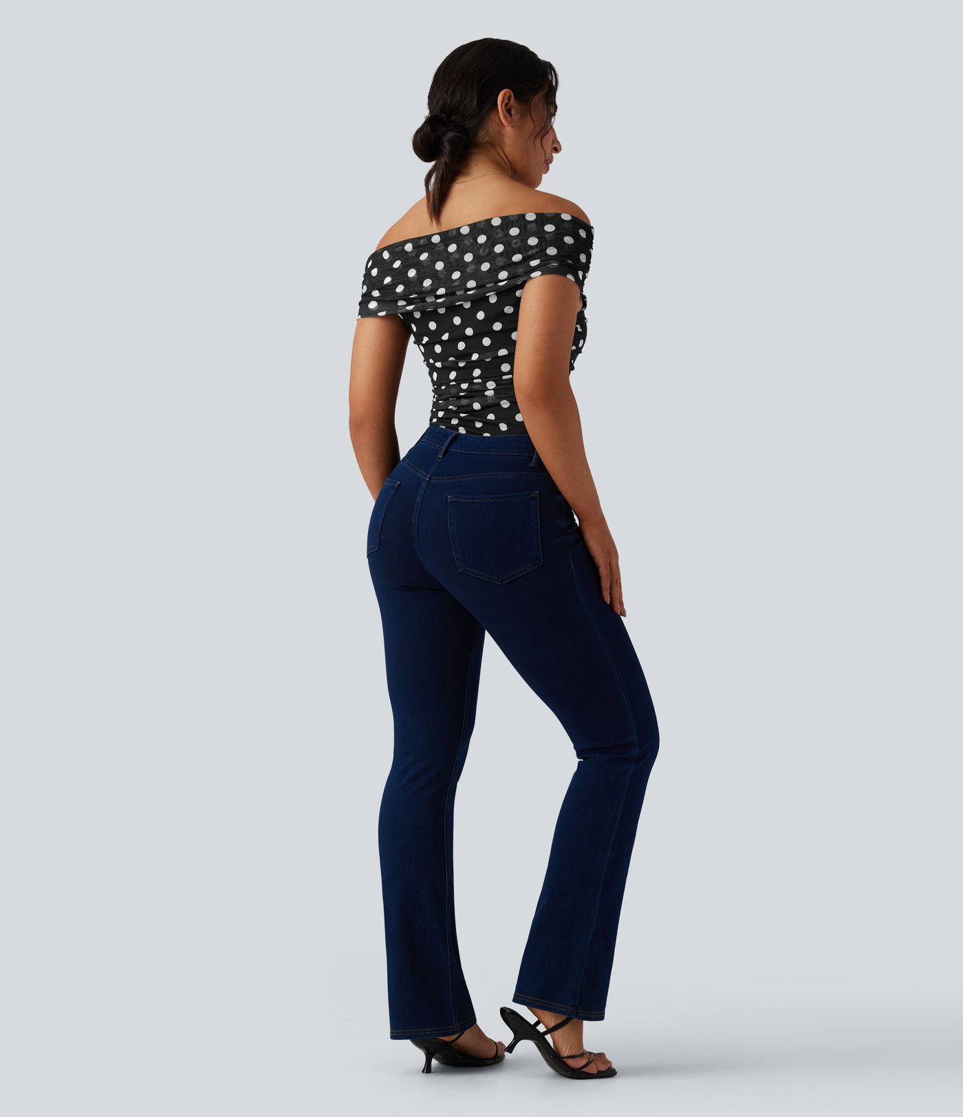 Off Shoulder Polka Dot Mesh Casual Bodysuit