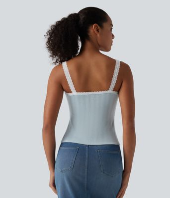 Lace Square Neck Casual Tank Top