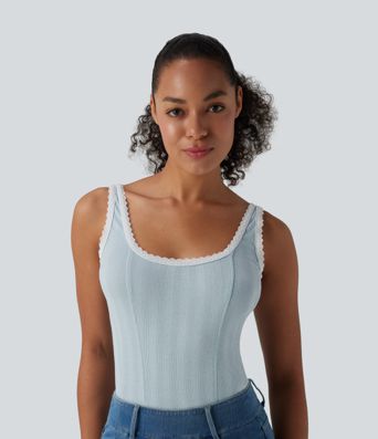 Lace Square Neck Casual Tank Top