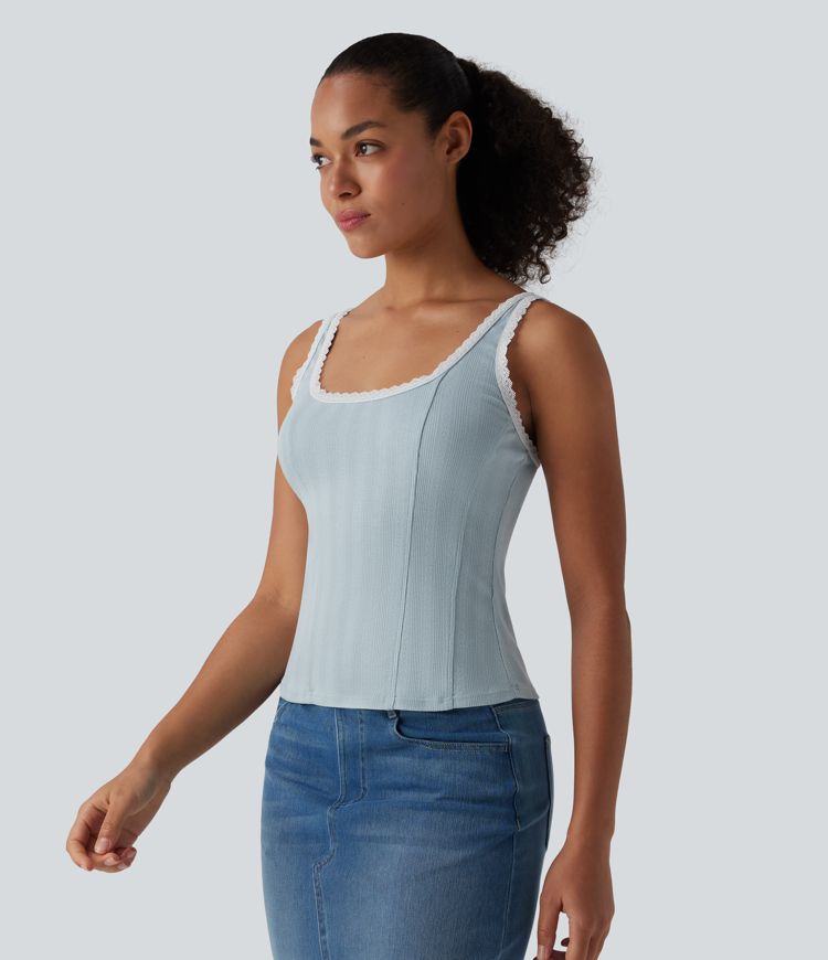 Lace Square Neck Casual Tank Top