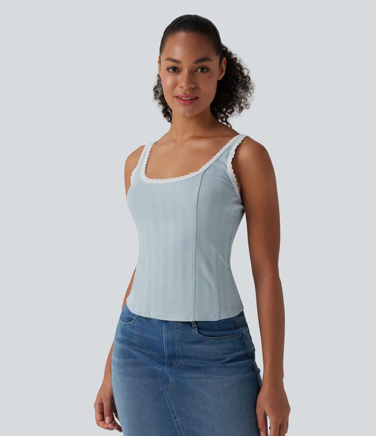 Lace Square Neck Casual Tank Top