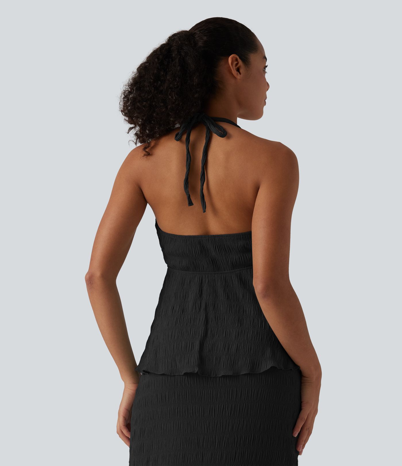 Halter Tie Back Ruffle Hem Top