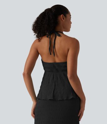 Halter Tie Back Ruffle Hem Top