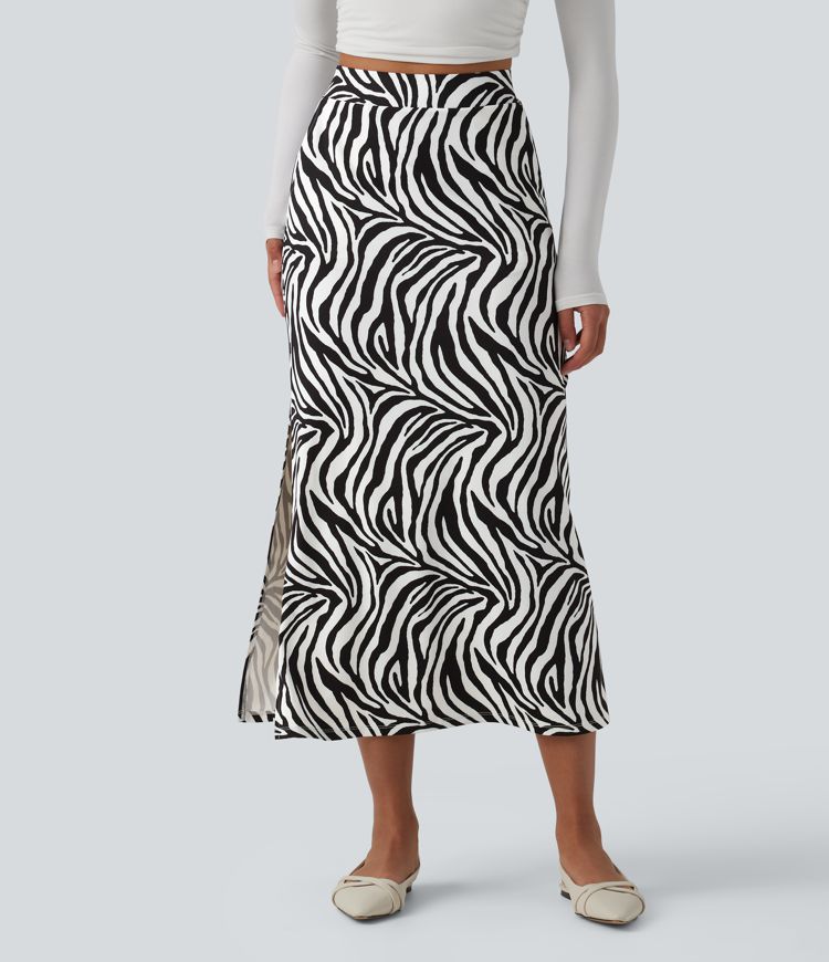 Hverdags midi-nederdel med høj talje og zebramønster
